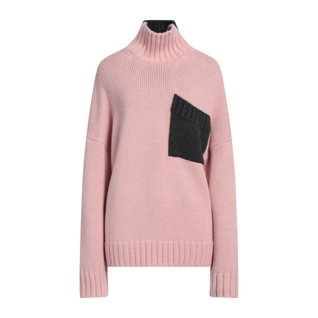 JW ANDERSON Patch Pocket Sweater Pink Grey Pullover Knit Mock Turtleneck Large
