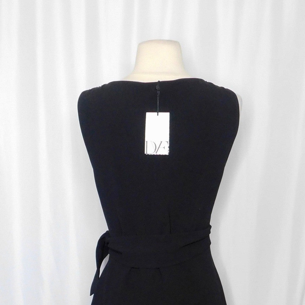 NWT!! DVF Diane Von Furstenberg Black Crepe Embellished Bella Faux Wrap Dress 4