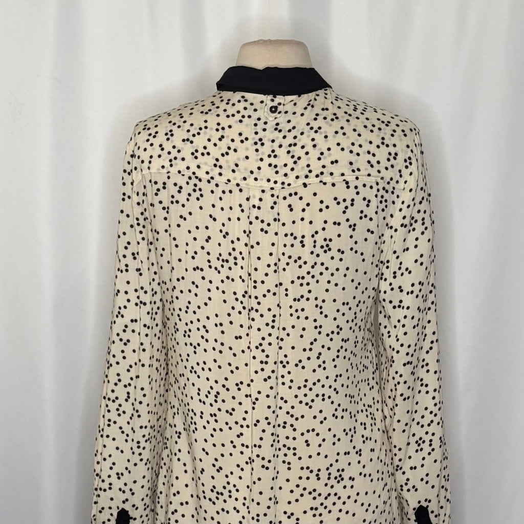Anthropologie MAEVE Bagatelle Buttondown Shirt Ivory Black Polka Dot Pockets 10