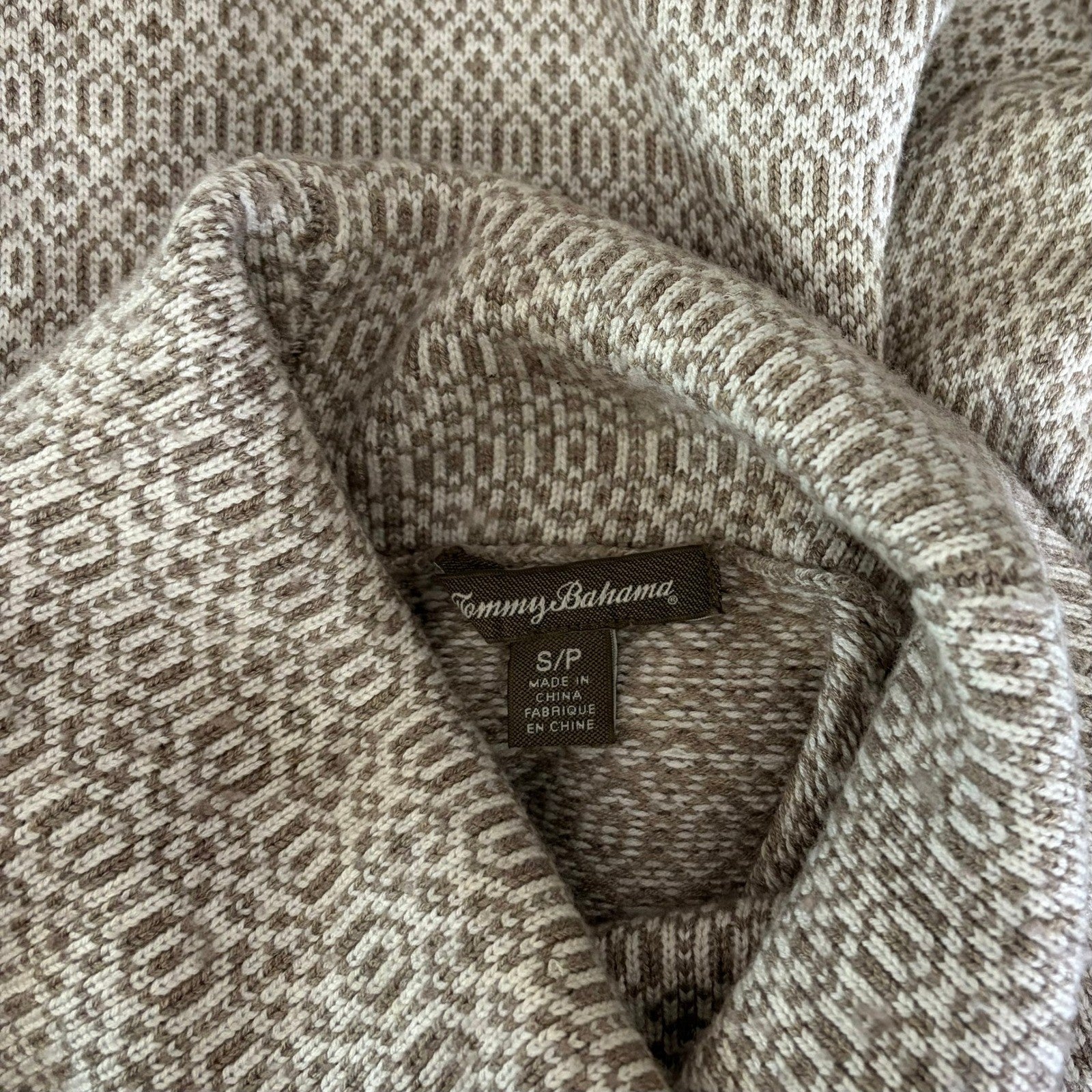 TOMMY BAHAMA Wool Blend Cowl Neck Sweater Coastal Geometric Raglan Knit Small