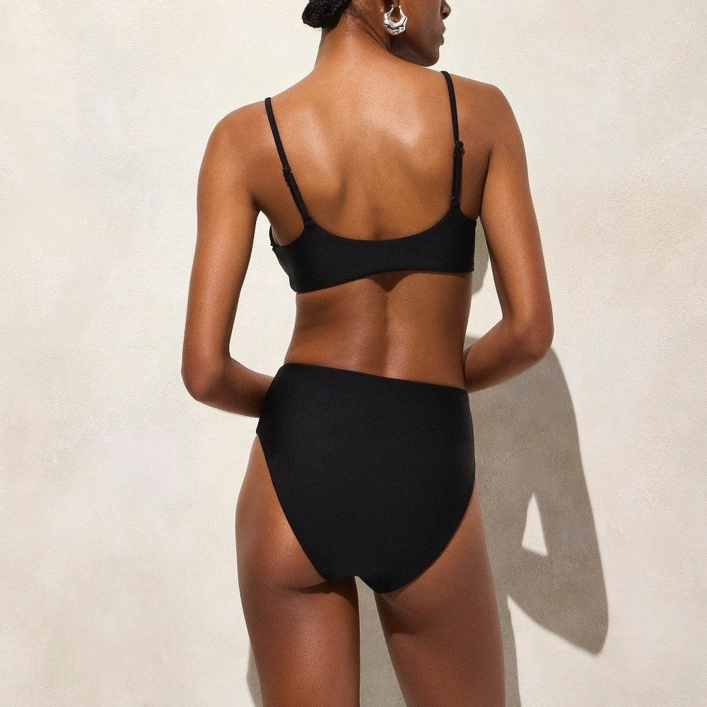 NWT!! J. CREW Lana Bikini Top Classic Sculpt Solid Black V Neckline Swim Small