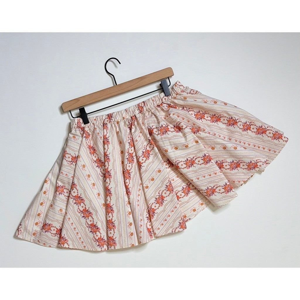 FREE PEOPLE Gaia Floral Printed Skirt Mini Ivory Combo Pockets Poplin Small