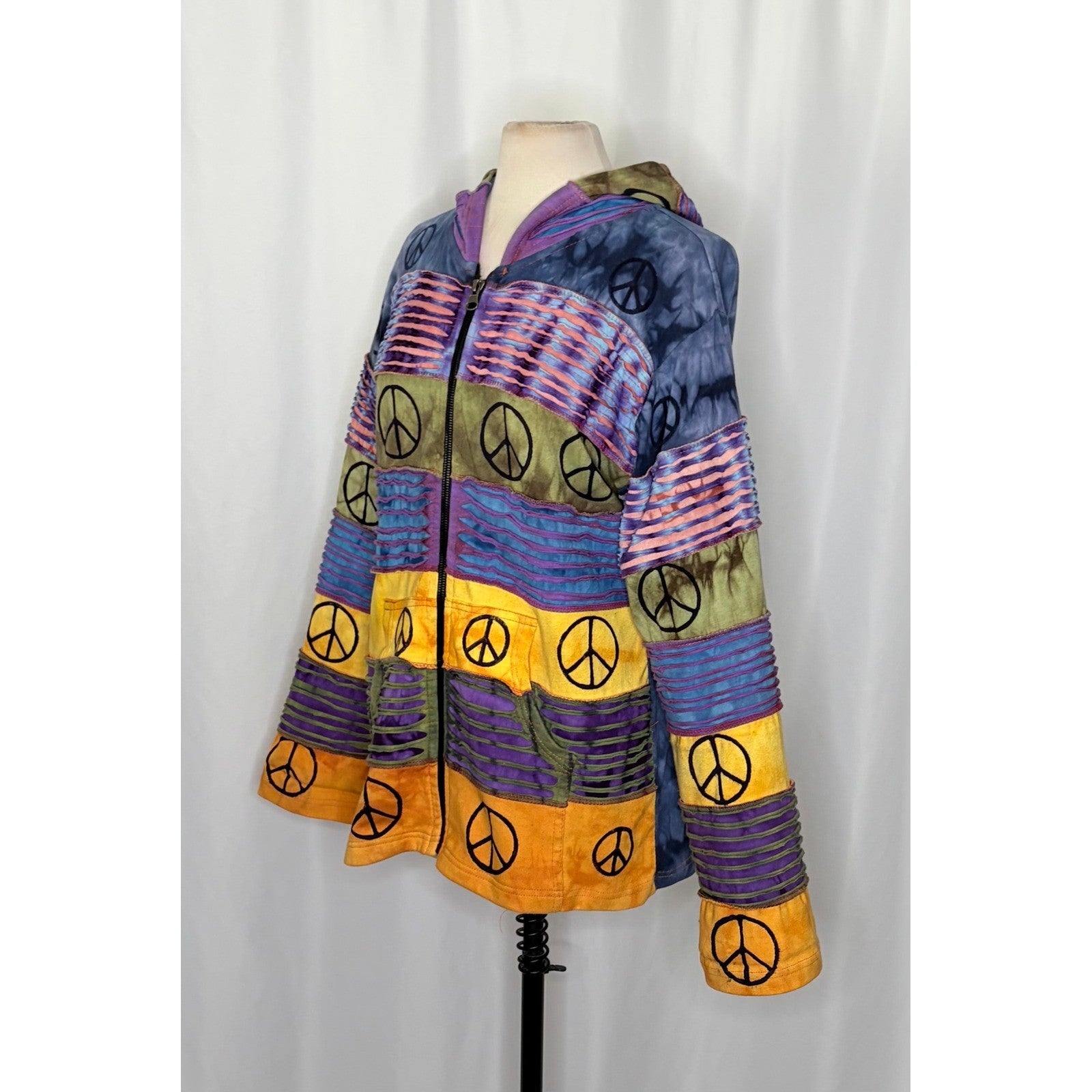 RISING INTERNATIONAL Hooded Peace Sign Tie Dye Jacket Hood Colorful X-Large