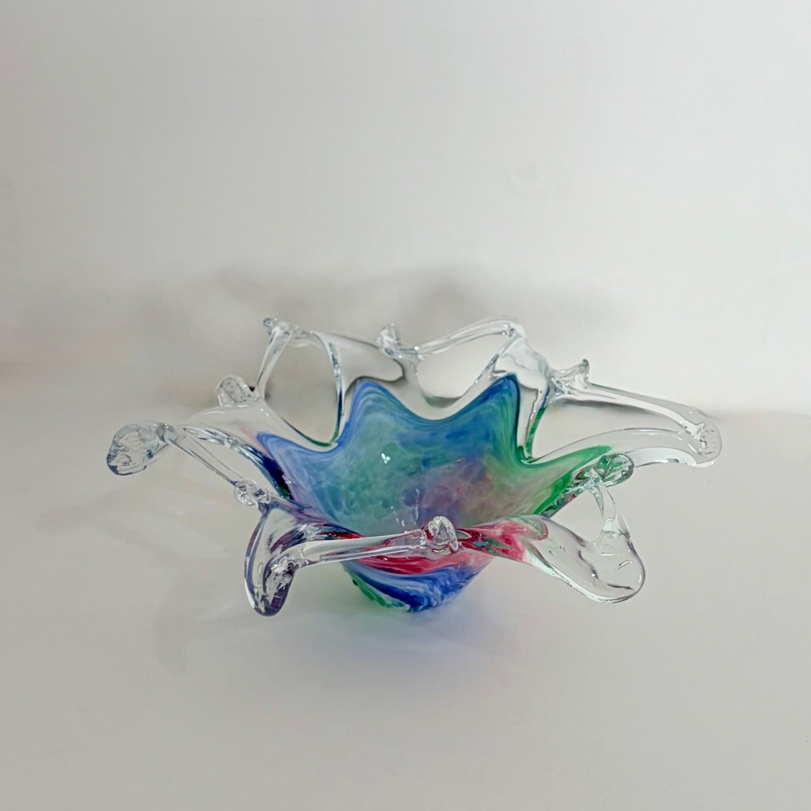 Vintage MCM Free Form Pulled Art Glass Pastel Color Bowl Mid Century Modern