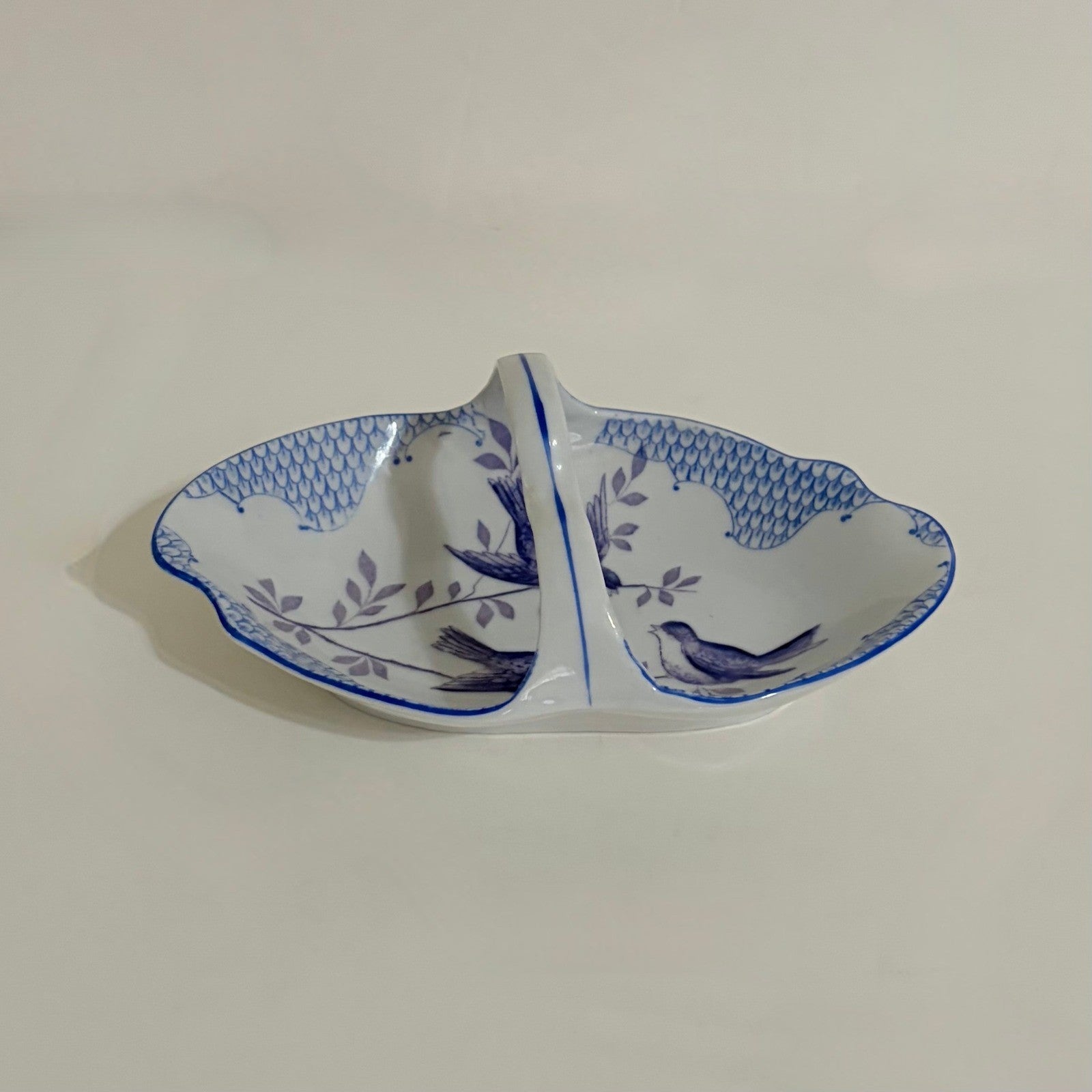 Vintage ROYAL RUDOLSTADT Blue White Handled Trinket Dish Tray Birds Swallows