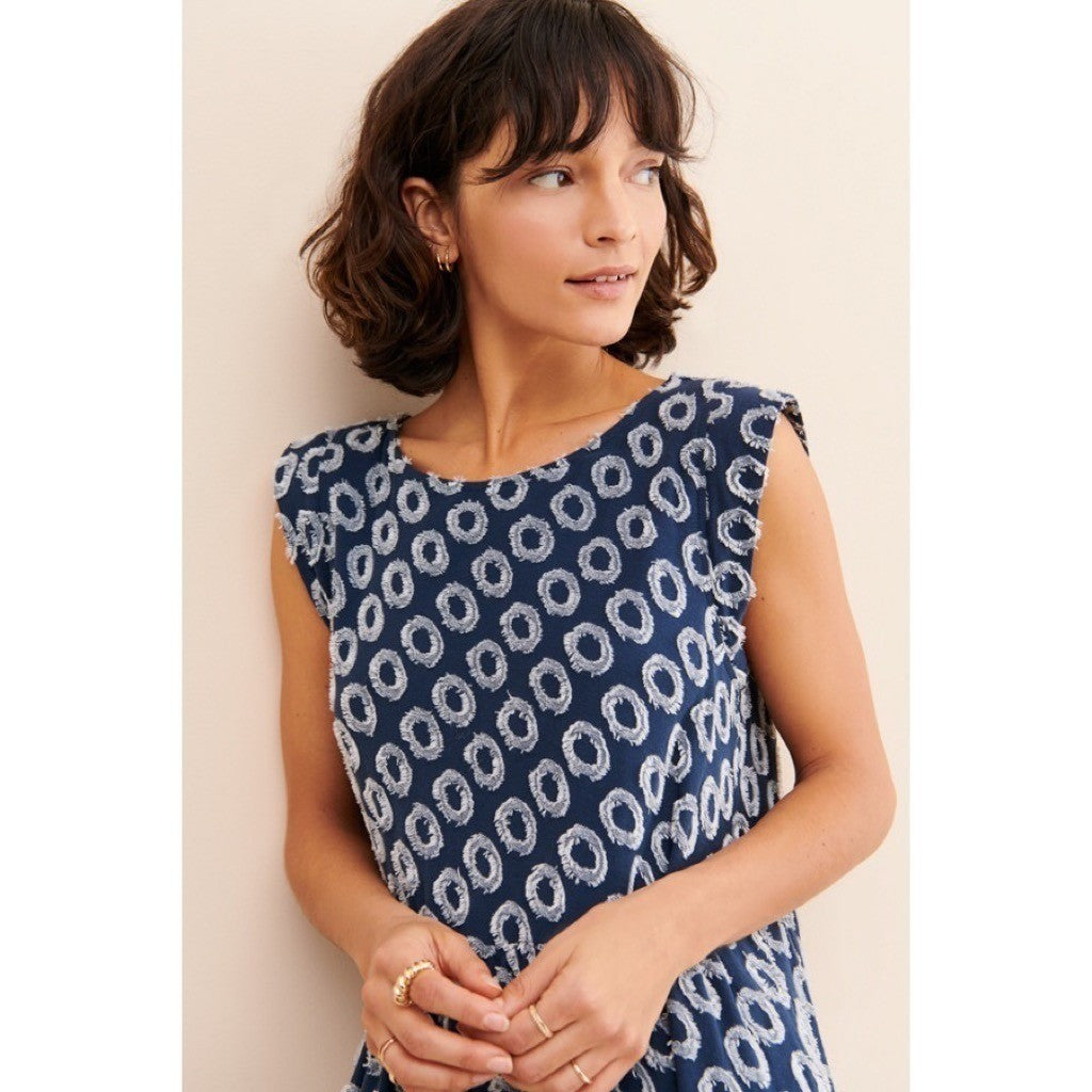 NWT!! Anthropologie MAEVE Lisanne Textured Tunic Tiered Dress Blue White X-Small