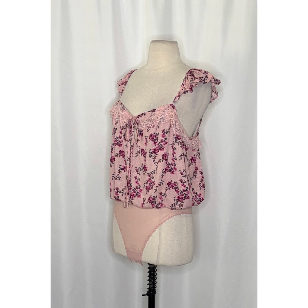 NWT!! FREE PEOPLE Intimately Take It Away Floral Bodysuit Lace Ruffled Small