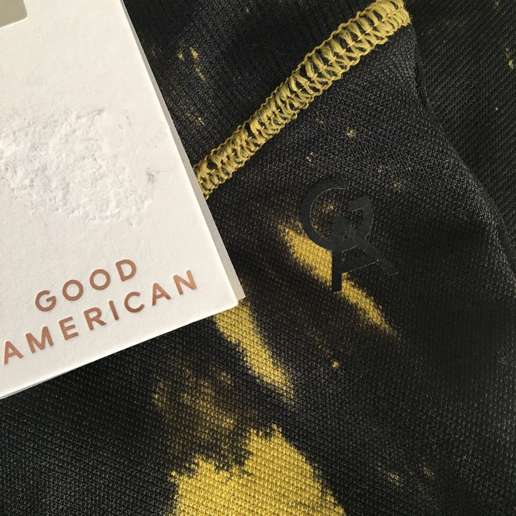 NWT!! GOOD AMERICAN Black & Yellow Tie Dye Seamless Leggings 00 0 X-Small