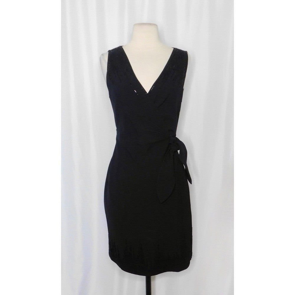 NWT!! DVF Diane Von Furstenberg Black Crepe Embellished Bella Faux Wrap Dress 4