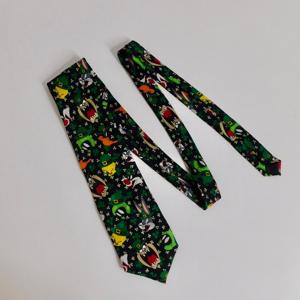 Vintage LOONEY TUNES Mania St. Patrick's Day Cartoon Necktie Tie Shamrock