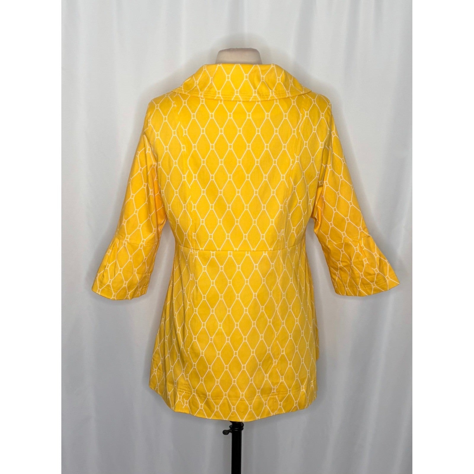 EDEN COURT Yellow White Geometric Print Coat Jacket Bell Sleeves Pockets Large