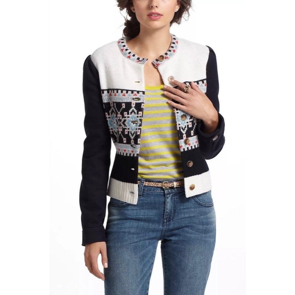 NWT!! Anthropologie ELEVENSES Buckhaven Fairisle Sweater Cardigan Jacket Size 12