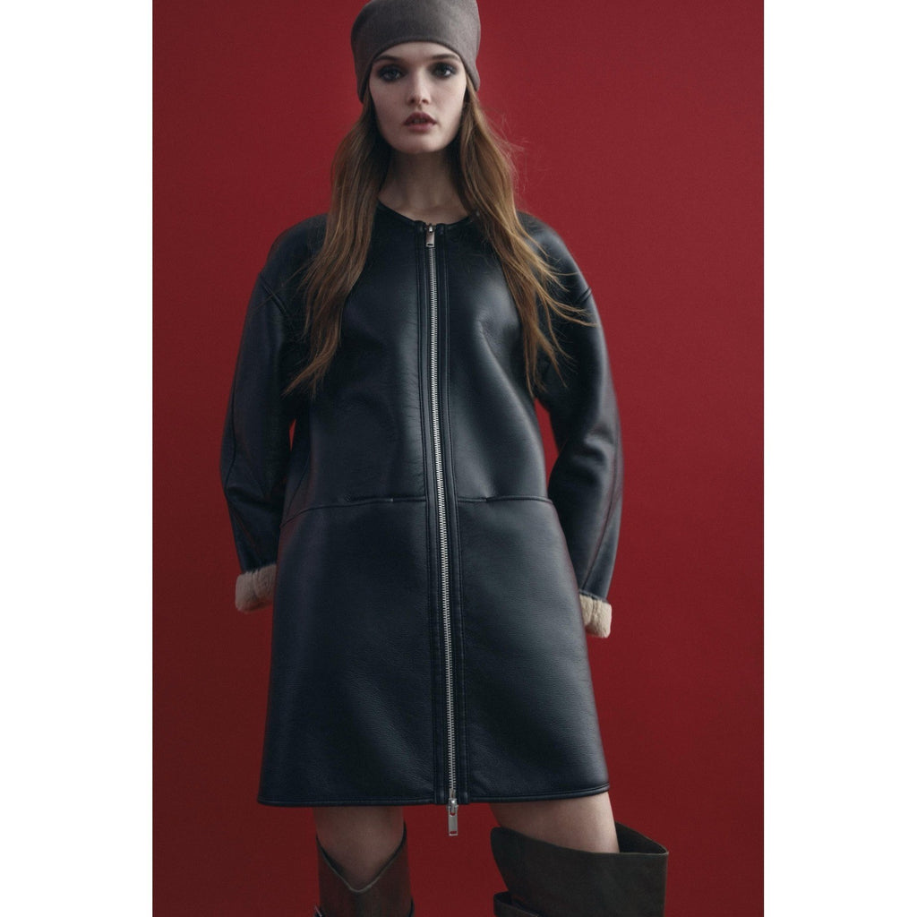 NWT!! ZARA ZW Collection Double Faced Coat Jacket Black Fleece Lining Small