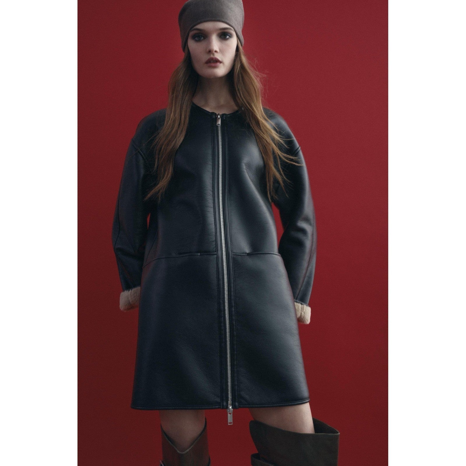 NWT!! ZARA ZW Collection Double Faced Coat Jacket Black Fleece Lining Small