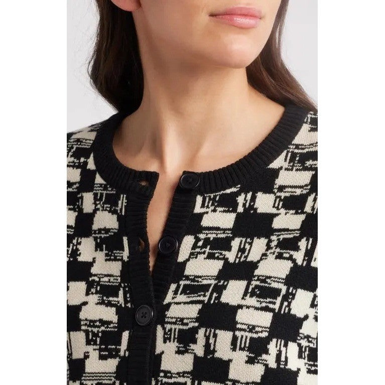 NWT!! CLEOBELLA Marybeth Biarritz Cardigan Sweater Black Ivory Cropped Large