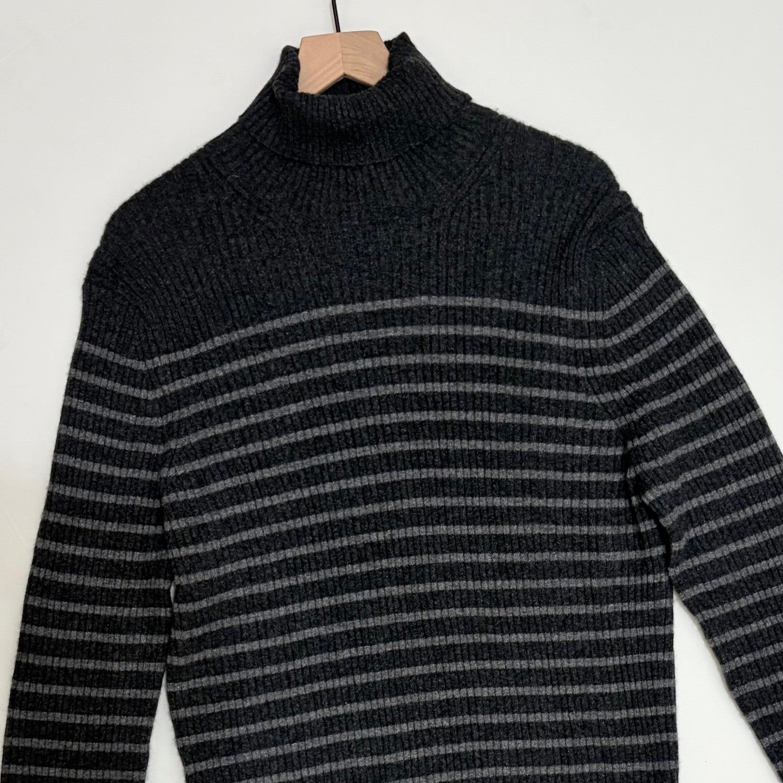 Men's VINCE Cashmere Striped Turtleneck Sweater Gray Ribbed Knitwear X-Large