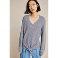 By ANTHROPOLOGIE Rocio Ribbed Tie Front Sweater Solid Gray V Neck Knit Medium