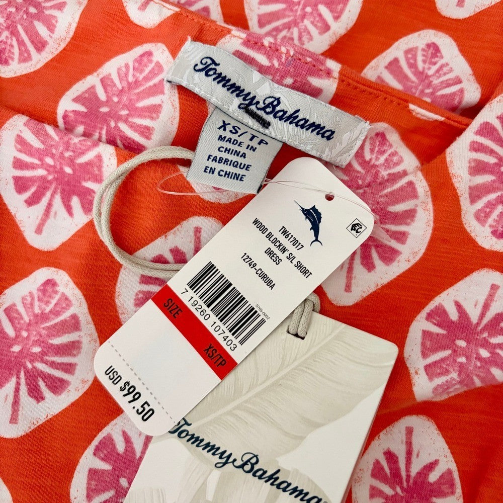 NWT!! TOMMY BAHAMA Wood Blockin' Dress Palm Frond Curuba Orange Pink Knit XS