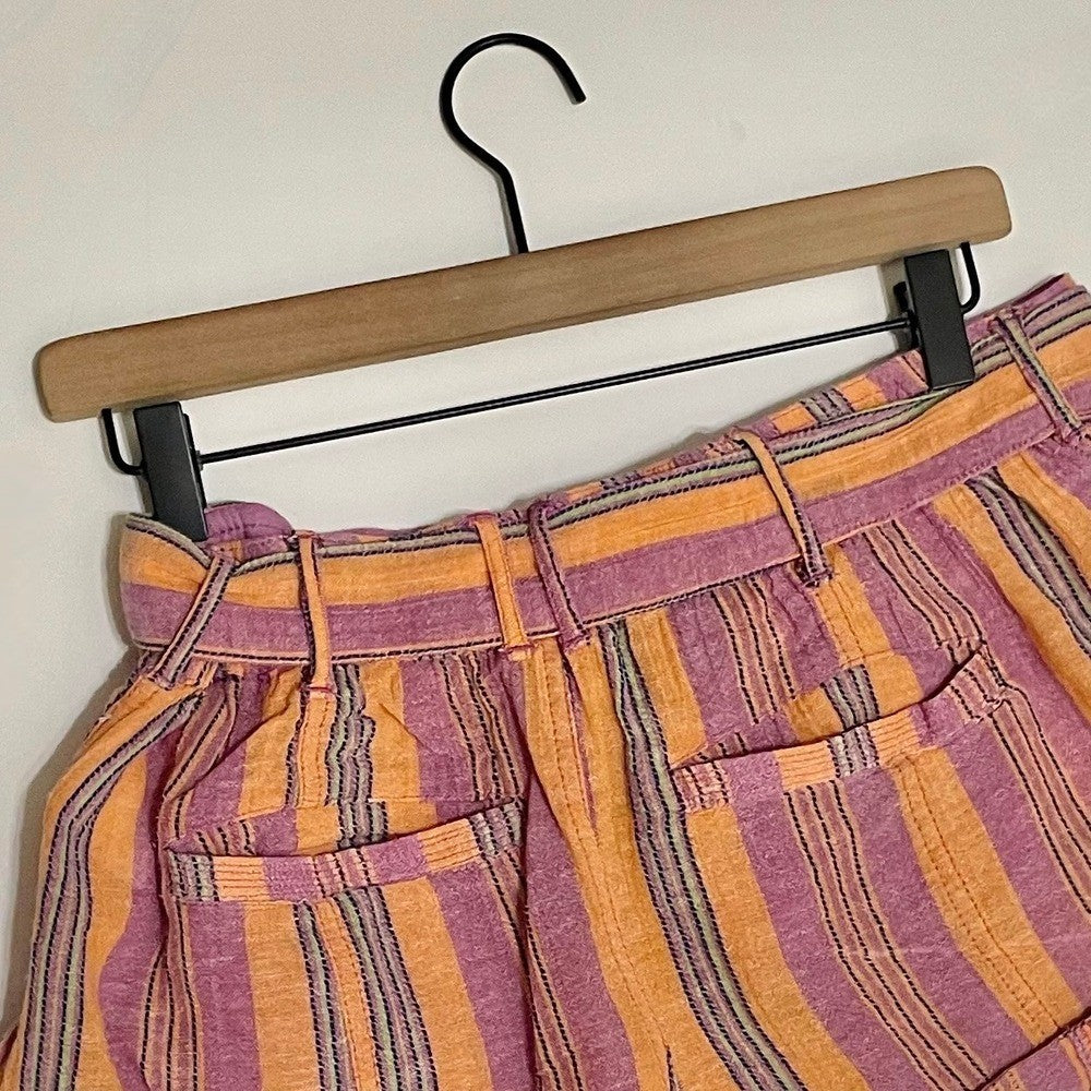 FREE PEOPLE Barbados Bloom Belted Cuffed Shorts Tropical Stripes Vacation 6