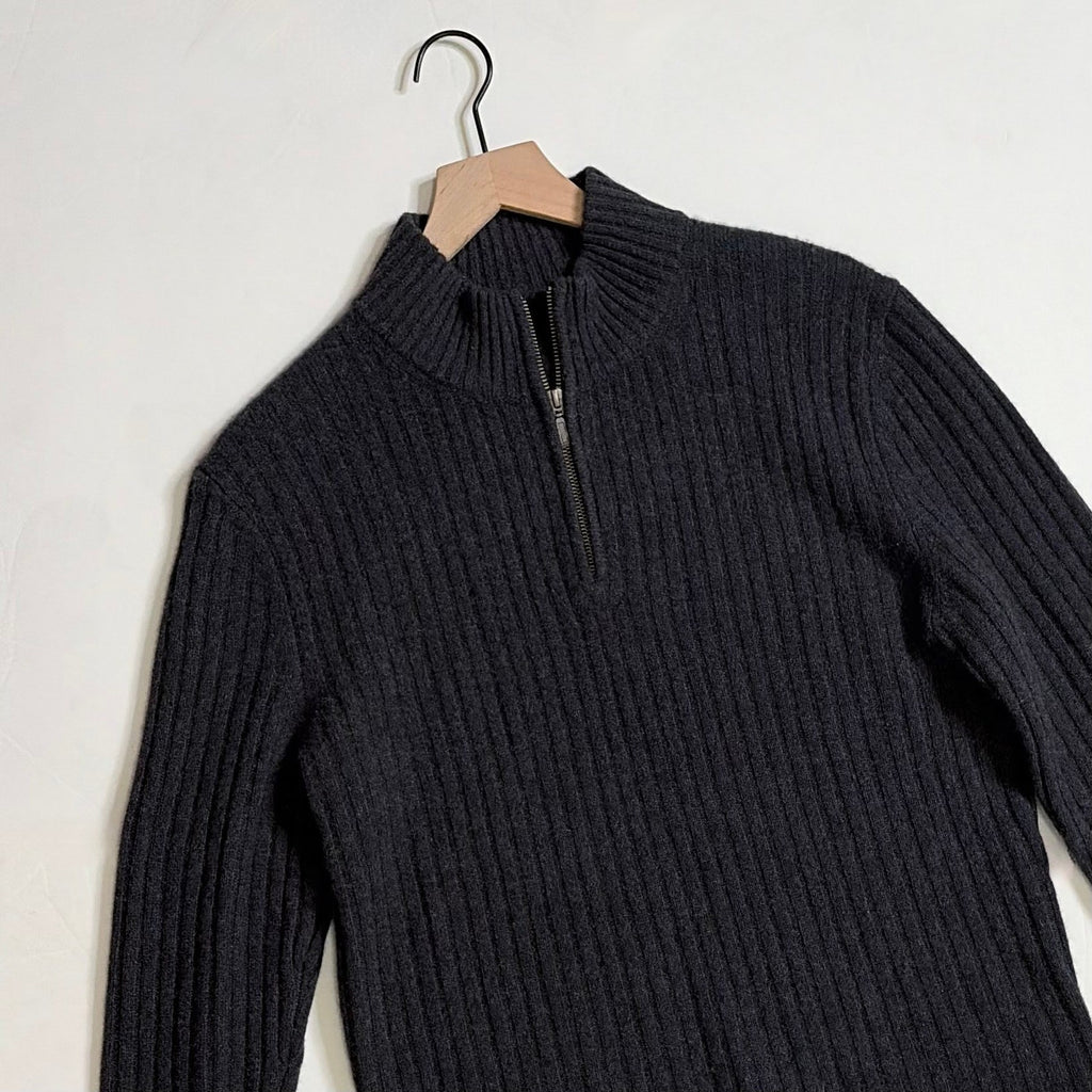 Men's GARNET HILL Washable Cashmere Ribbed Quarter Zip Sweater Charcoal Gray S