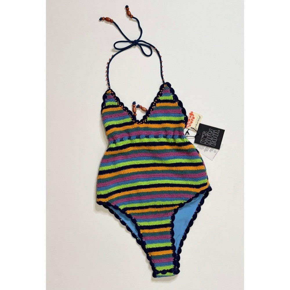 NWT!! FREE PEOPLE It's Now Cool the Crochet Tie One Piece Swimsuit Medium Large