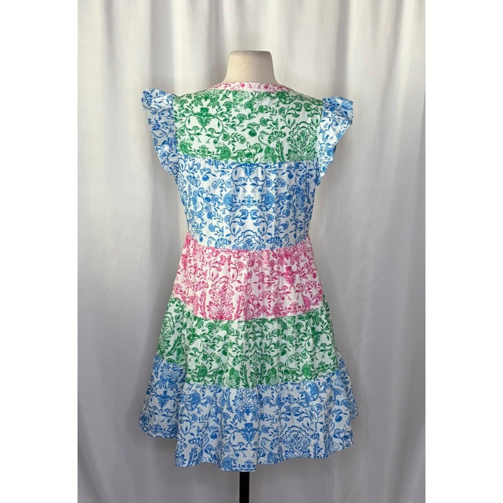 ROLLER RABBIT Aitona Pippa Dress Tiered Tropical Floral Jungle Print Small