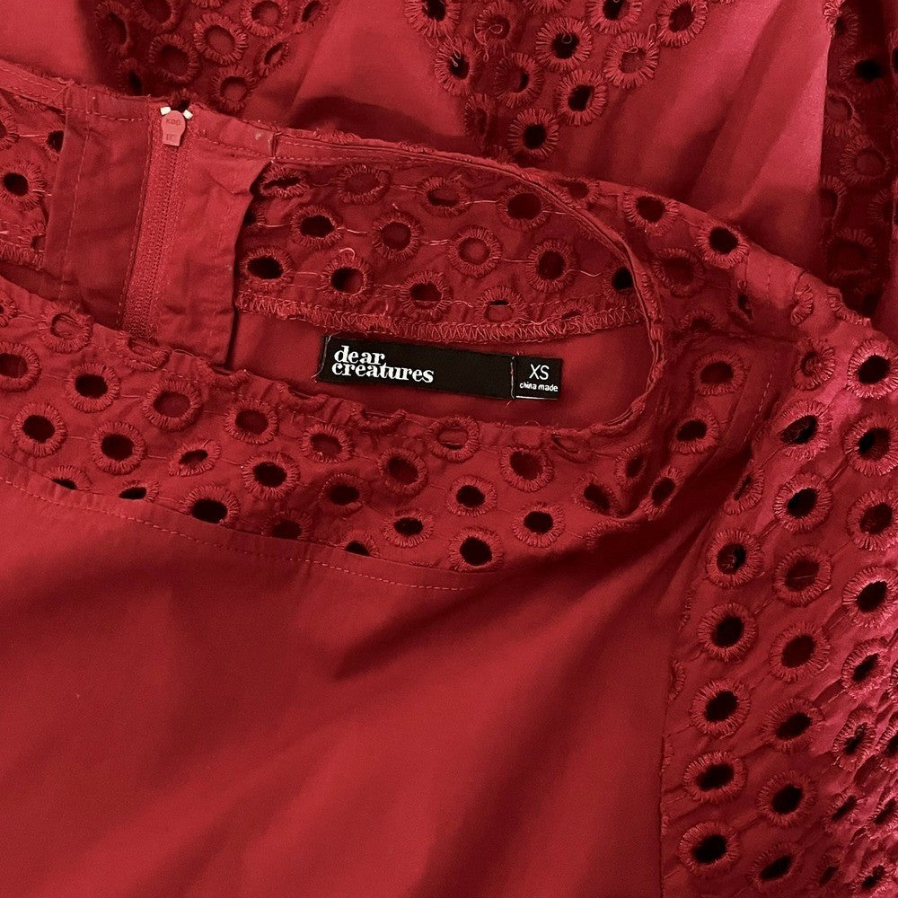 DEAR CREATURES Piper Berry Embroidered Dress Dark Red Embroidered X-Small