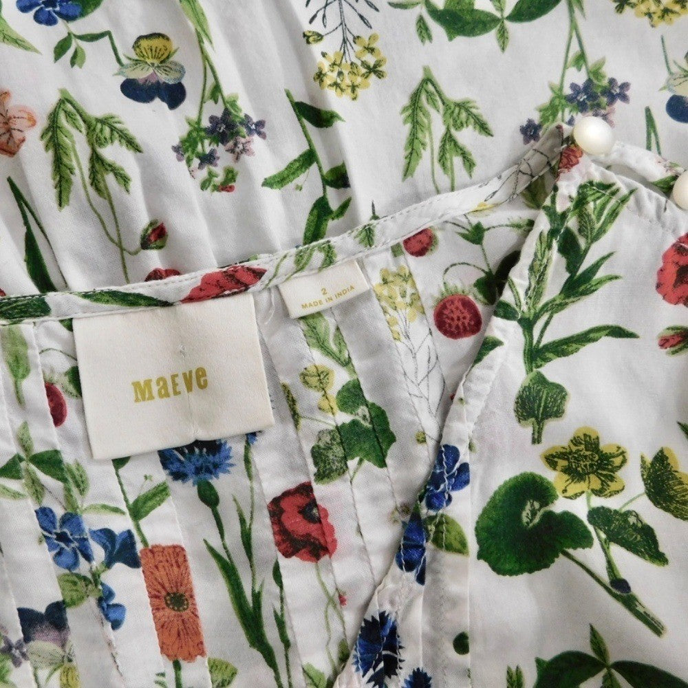 Anthropologie MAEVE Maya Floral Fluttered Top Blouse Strawberry Fruit Berries 2