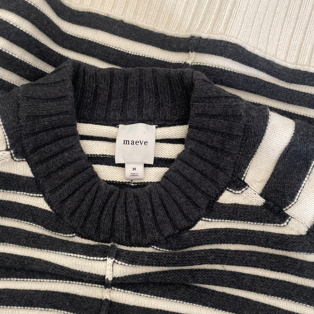 Anthropologie MAEVE The Chandler Crew Neck Relaxed Sweater Striped Gray Medium