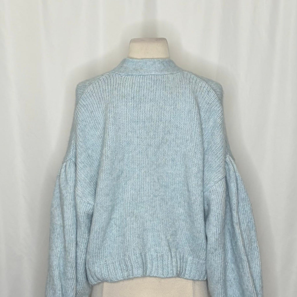 ZARA Jewel Bow Cardigan Sweater Baby Blue Coquette Blogger Favorite Preppy Small