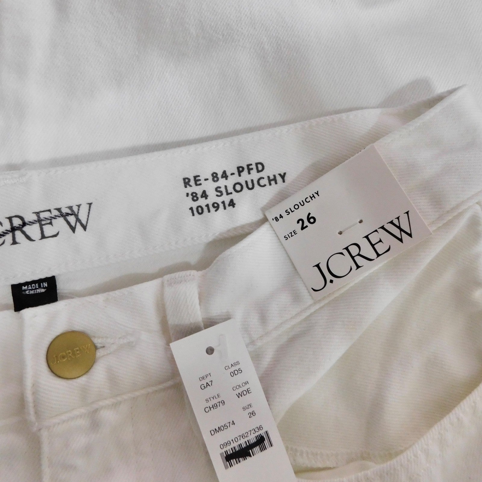 NWT!! J. CREW White '84 Slouchy Jeans Solid Button Fly Straight Legs Size 26