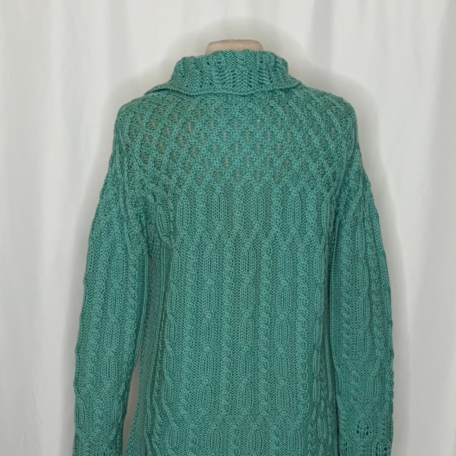 ARANCRAFTS Aran Crafts Merino Wool Green Cardigan Sweater Ireland Medium