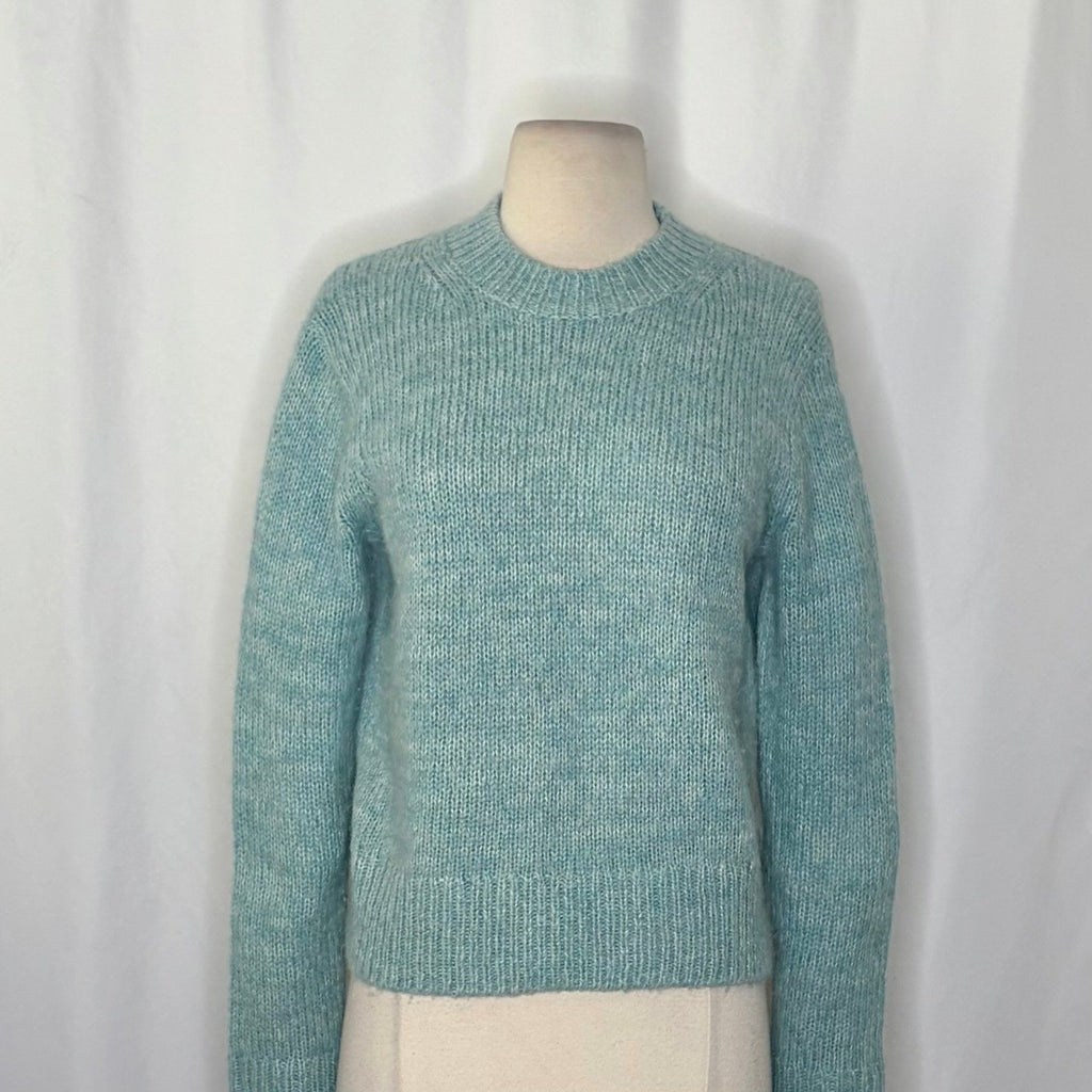 VINCE Italian Marled Alpaca Wool Knit Crew Neck Cozy Sweater Aqua Blue Small
