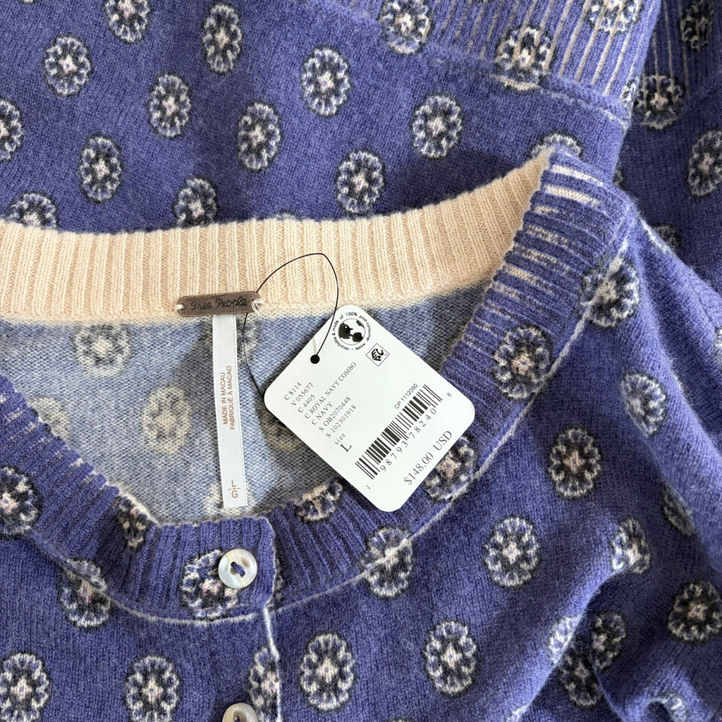 NWT!! FREE PEOPLE Nocturnal Patterned Cardigan Sweater Cardi Floral Large