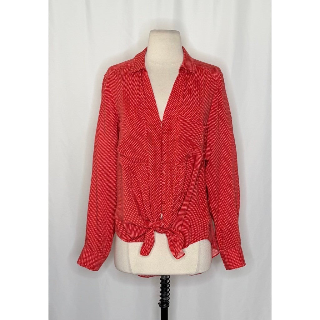 Anthropologie MAEVE Matilda Buttondown Tie Waist Red Polka Dot Swiss Dot Large