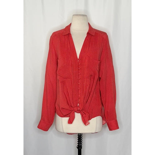 Anthropologie MAEVE Matilda Buttondown Tie Waist Red Polka Dot Swiss Dot Large