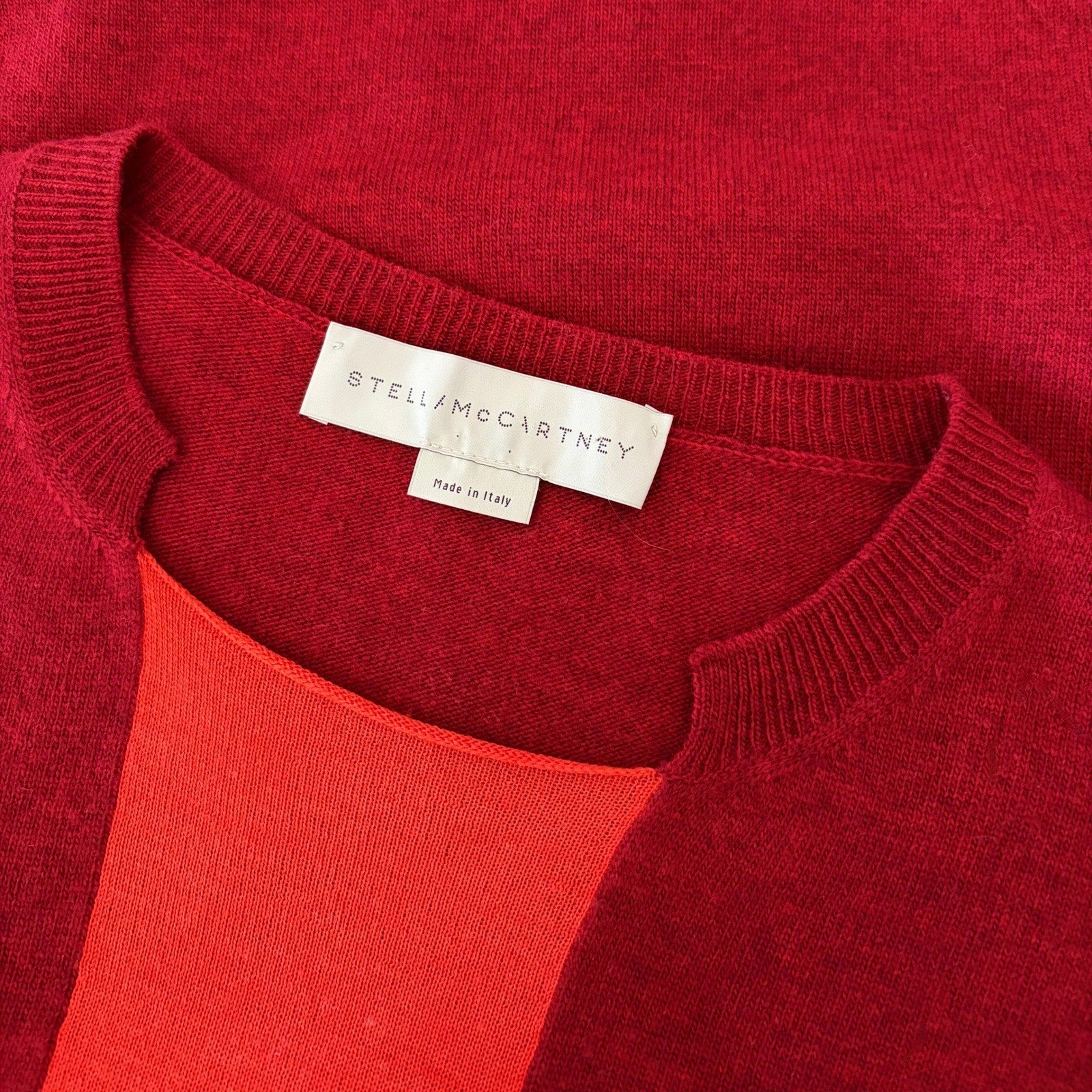STELLA MCCARTNEY Wool Silk Colorblock Pullover Sweater Knit Red Orange 38 US 4