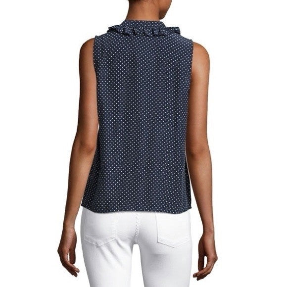 NWT!! FRAME Denim Silk Polka Dot Top Blouse Sleeveless Ruffled Coquette X-Small