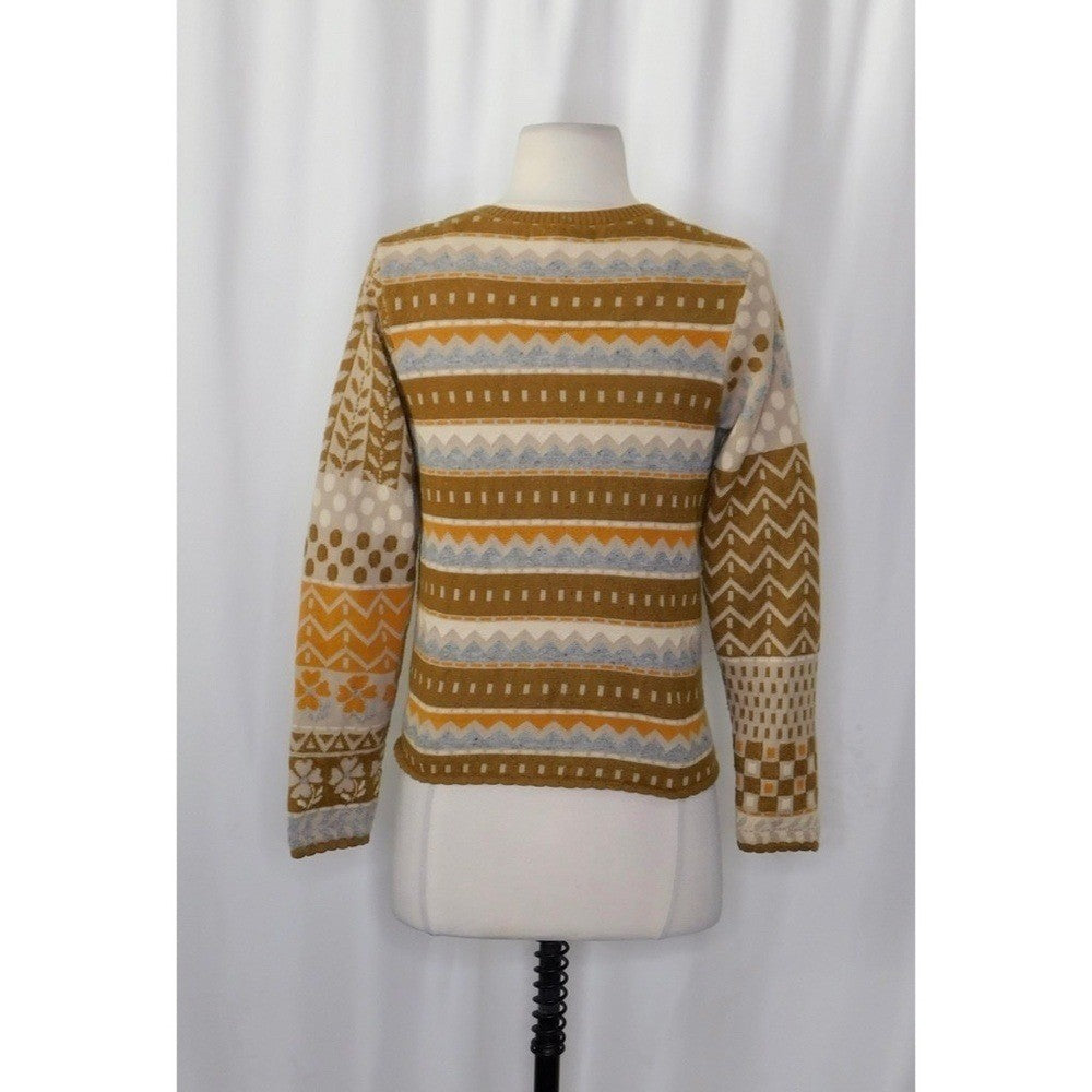 GUDRUN SJODEN Floral Patchwork Cardigan Sweater Wool Buttons Retro X-Small