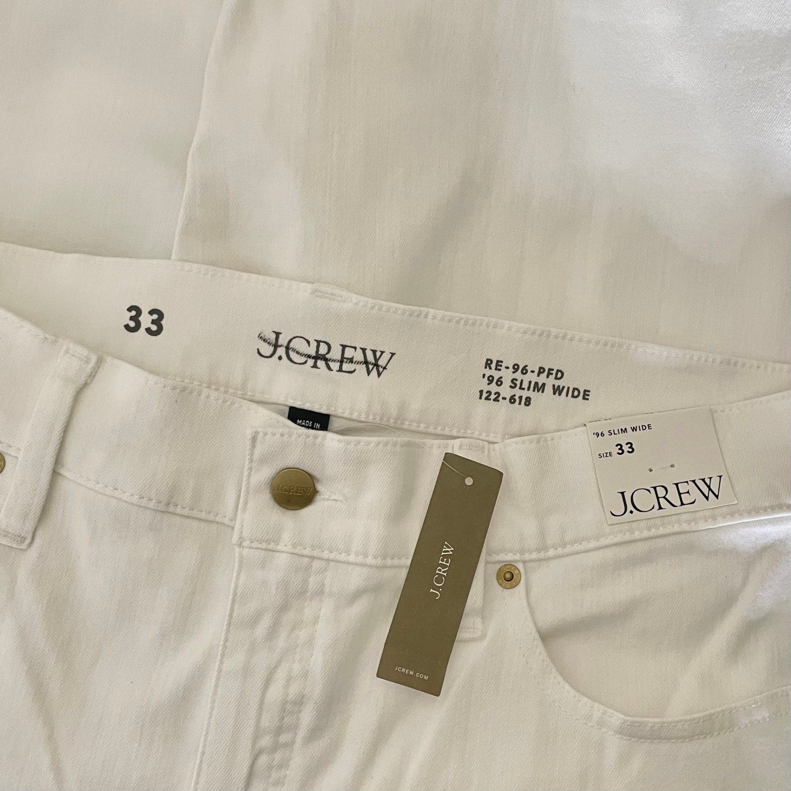 NWT!! J. CREW '96 Slim Wide Jeans Retro Raw Hems Solid White Preppy Frayed 33