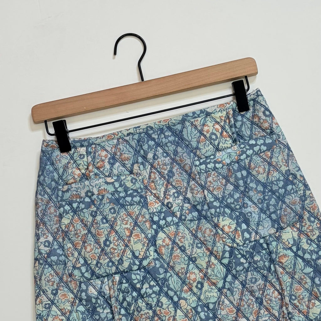 FREE PEOPLE Darla Quilted Mini Skirt Pockets Smoky Combo Tapestry Blue Size 2
