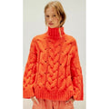 NWT!! FREE PEOPLE Clementine SoftSpun Cable Knit Pullover Solid Orange Large