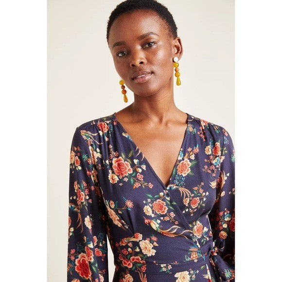 Anthropologie FARM RIO Gracia Wrap Maxi Dress Floral Birds Bohemian X-Small