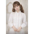 SUNDANCE White Pleated Embroidered Ruffled Buttondown Top Blouse Petite Small