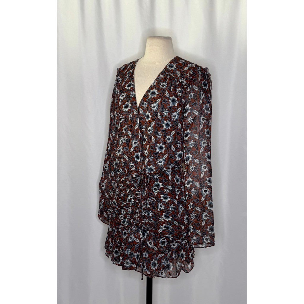 VERONICA BEARD Georgette Silk Floral Anjali Dress Mini Ruched Ruffles Clay 8