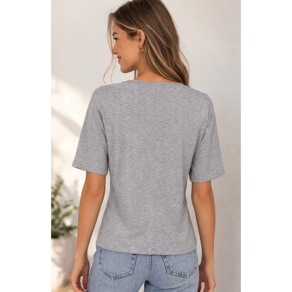 J. CREW Refined Rib Elbow-Sleeve T-Shirt Tee Top Shirt Heathered Silver Large