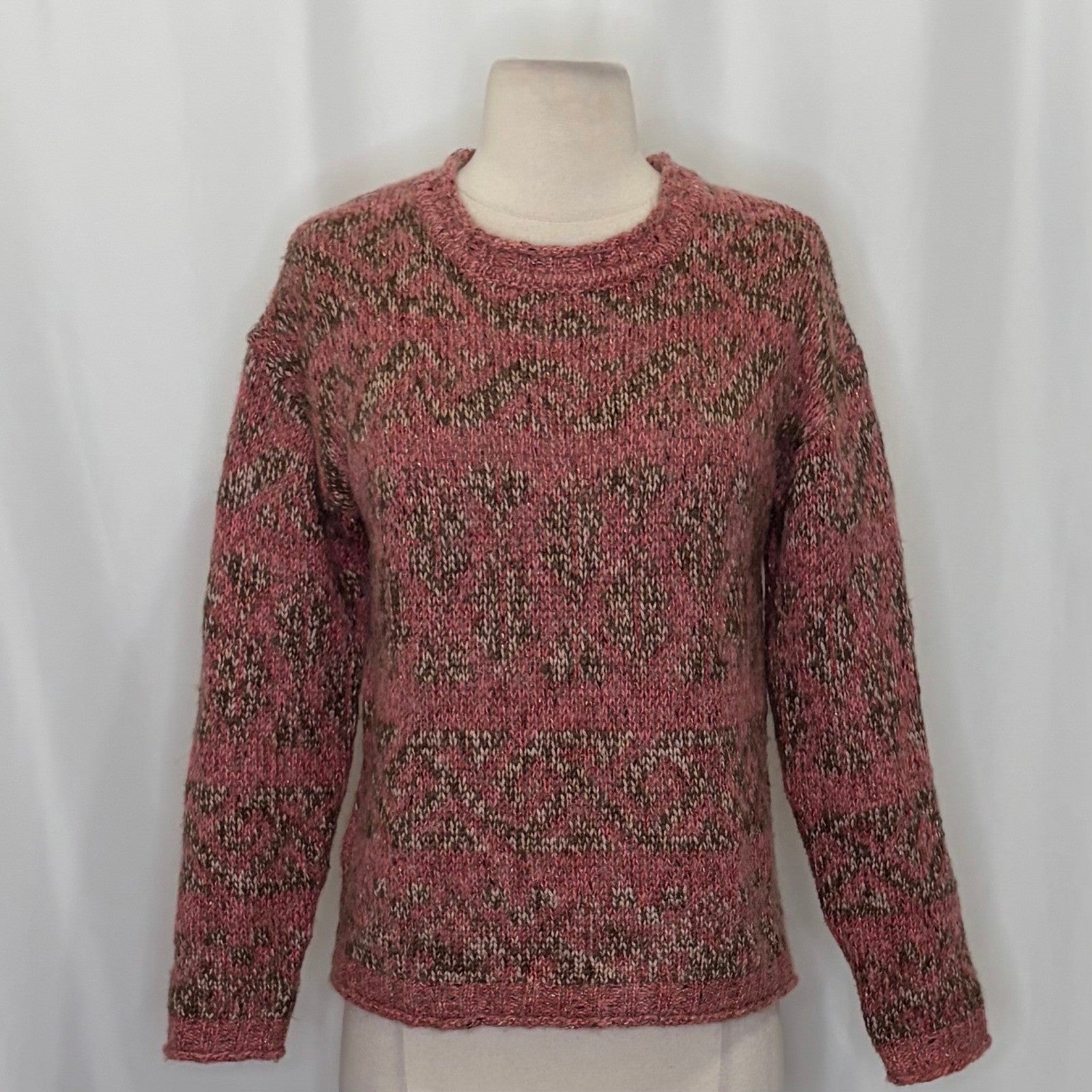 SUNDANCE Marled Roll Neck Sweater Wool Mohair Pink Green Pullover Knit Small
