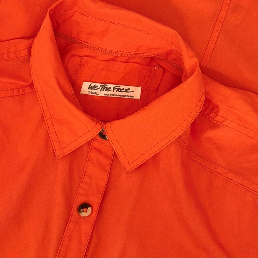 Free People WE THE FREE Happy Hour Poplin Top Buttondown Solid Orange X-Small