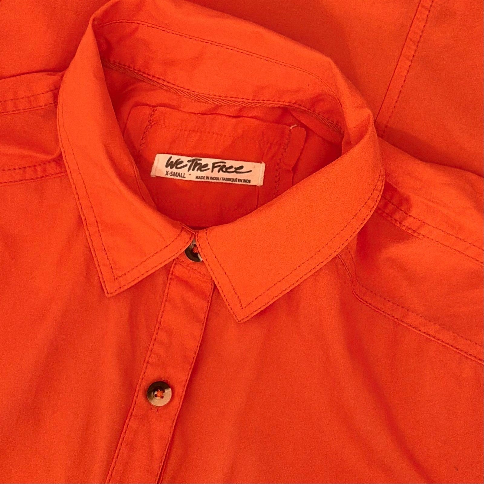 Free People WE THE FREE Happy Hour Poplin Top Buttondown Solid Orange X-Small