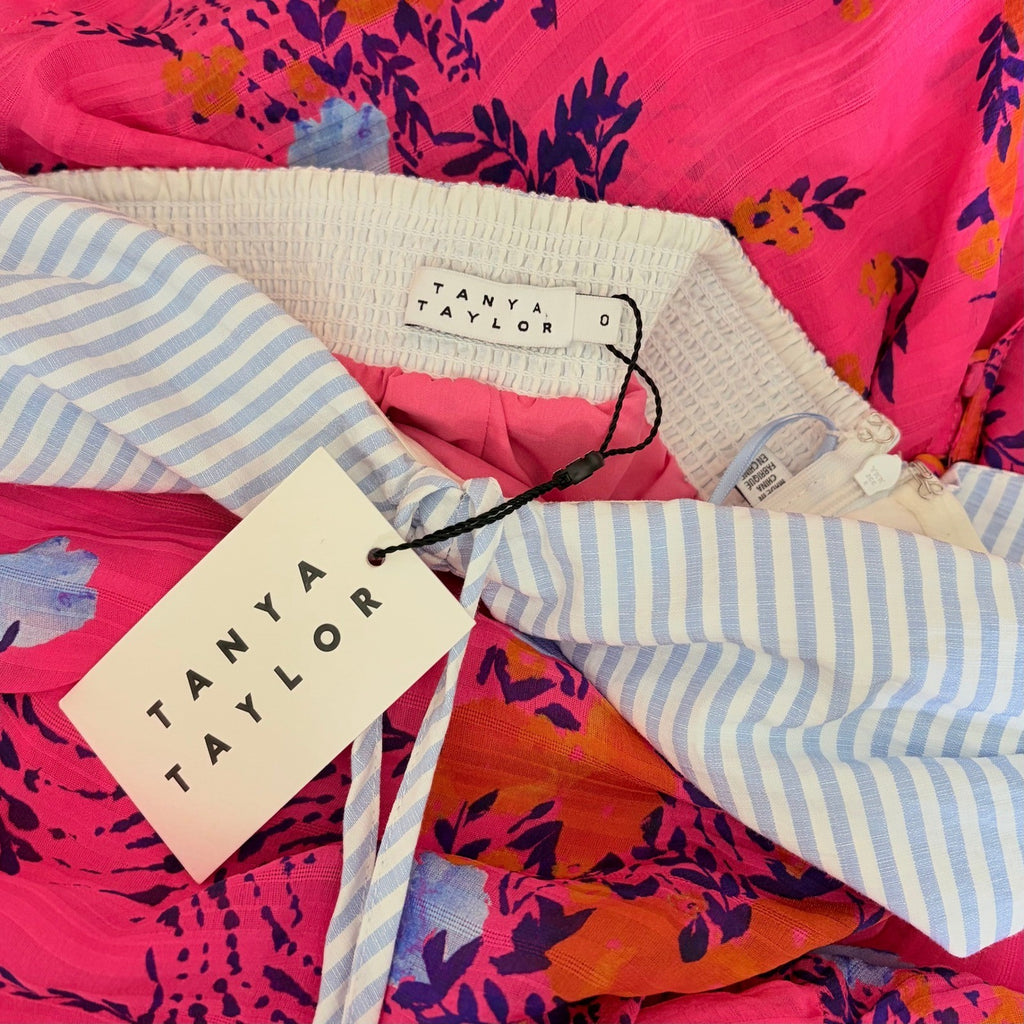 NWT!! TANYA TAYLOR Silk Virginia Dress Falling Floral Pink Striped Halter Size 0